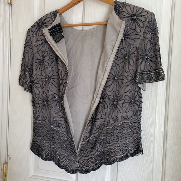 Cote d’ Azur Evening Beaded Embellished silk evening party top size XL - Picture 4 of 9